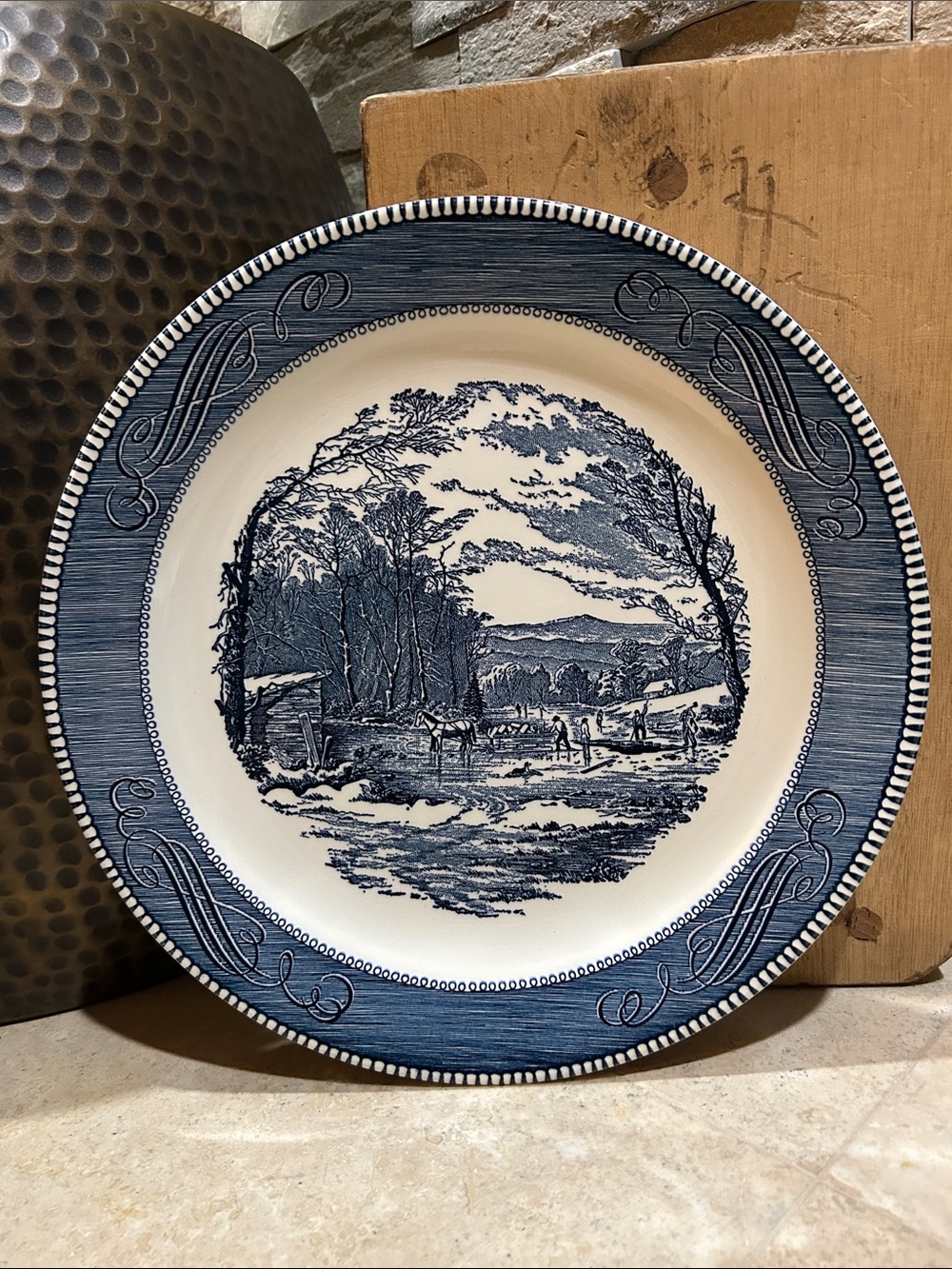 vintage Currier & Ives "Getting Ice" Chop Plate produced by Royal China